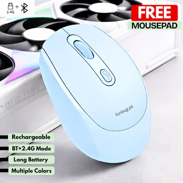 Rechargeable Dual-Mode Wireless Mouse (Bluetooth + 2.4G) for Laptop, PC, MacBook, and Smart TV – Ergonomic, Lightweight, Silent Clicks, 1600 DPI | FunBug