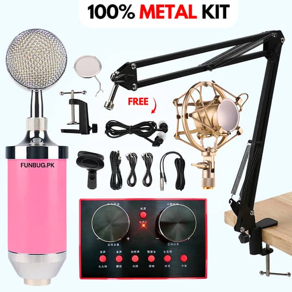 FunBug BM800 Condenser Microphone Kit with V8S Sound Card — Studio Bundle for Podcasting, Streaming and Gaming