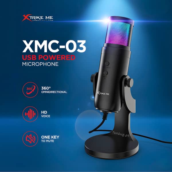 Professional RGB USB Condenser Microphone for Studio Recording (Omnidirectional) by FunBug – Desktop Stand Included