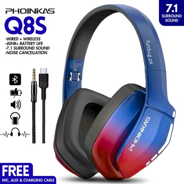 Noise Cancelling Wireless Bluetooth Gaming Headset with 7.1 Surround Sound, RGB LED, Mics for PS4/PS5/PC/Xbox Switch – FunBug Phoinikas G9000 PRO