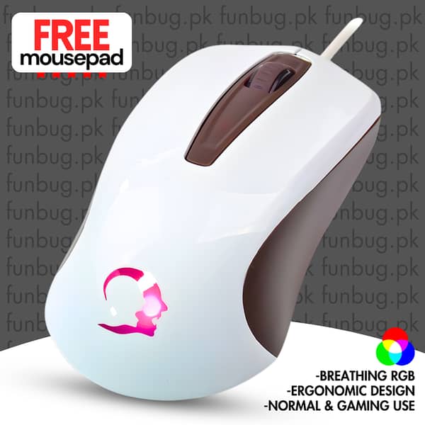 FunBug 7 Light Breathing Gaming Mouse RGB with Free Mouse Pad, USB Wired Optical Mouse (No Side Buttons) for PC, Laptop, Minecraft, PubG, Free Fire