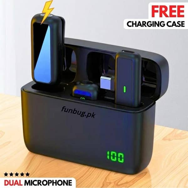 Premium Dual Wireless Microphone Type-C | ANC Noise-Reduction Collar Mic for Android, YouTube, Vlogging & Live Streaming | Plug & Play Lavalier Mic by FunBug