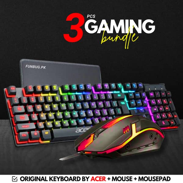 Acer YKB913 Gaming Keyboard and Mouse RGB Bundle with Mouse Pad – Wired, 112 Keys, Mechanical Feel