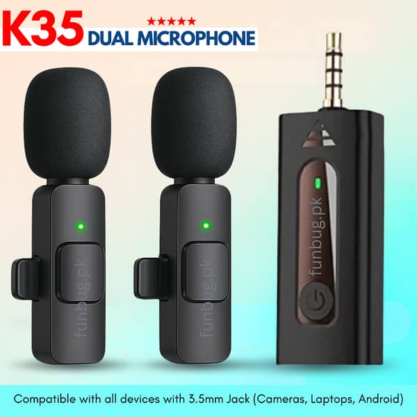 FunBug K8, K9, K35 Wireless Lavalier Microphone for Android, iOS, USB-C Devices – Cordless Collar Mic for Mobile, Camera, YouTube, Live Streaming