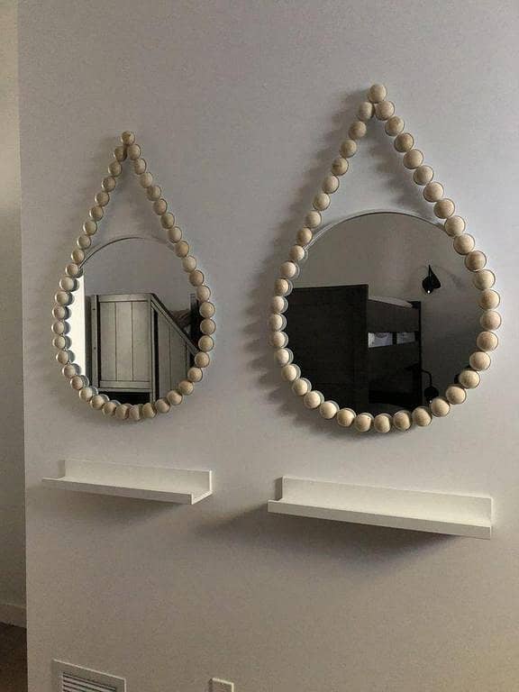 Asthetic Round Mirror with wooden beads