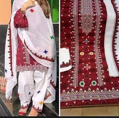 3 pcs women's unstitched cotton embroidered suit