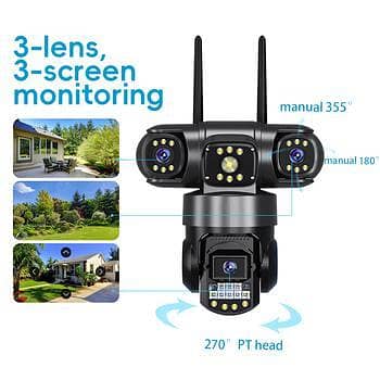 WIFI Outdoor Camera with Three Lenses, Waterproof Full HD High Resolution