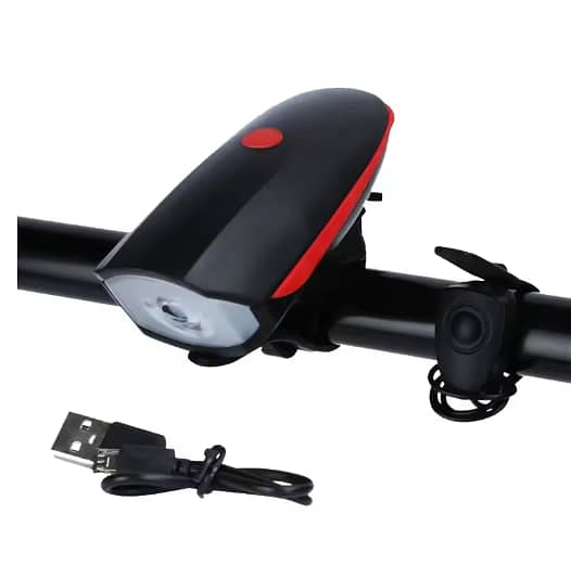 Bike Front Light & Horn Combo – USB Rechargeable, Long Battery, Waterproof