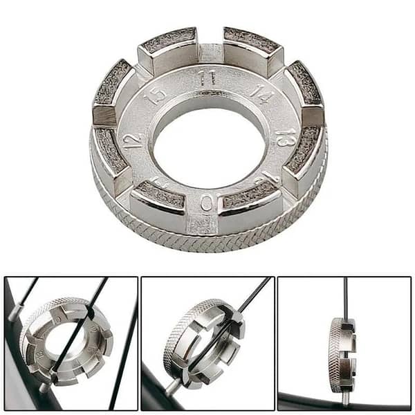 Bike Wheel Rim Wrench: 8-Openings Spoke Tension Tool for 10G–15G Nipples, Nickel-Plated