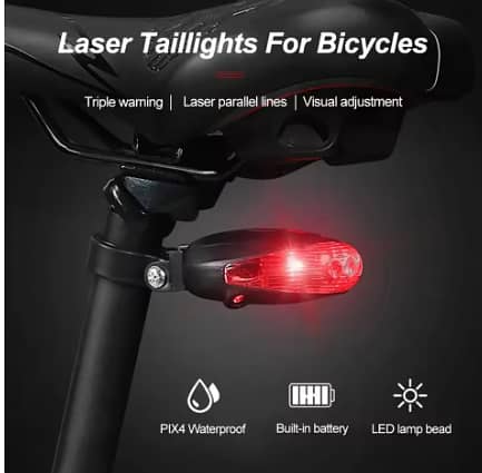 Bicycle LED Lights with 2 Lasers and 5 LEDs - Waterproof MTB Rear Taillight
