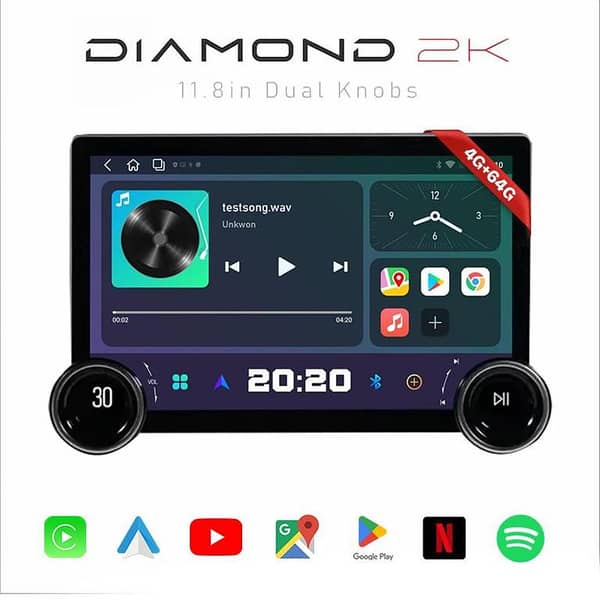 Diamond 2K OLED Dual Knobs Android Car Stereo | 11.8-inch Screen Apple CarPlay & Android Auto | 4GB + 64GB