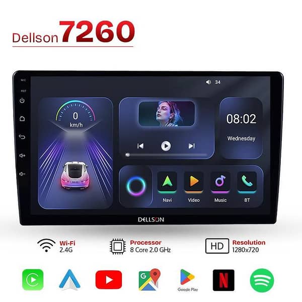 Dellson 7260 Android Car Stereo 360° camera | 4GB + 64GB | Apple CarPlay & Android Auto