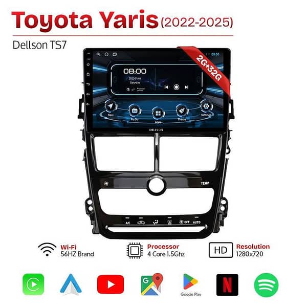 Toyota Yaris 2022-2026 Dellson TS7 2GB+32GB Android Panel Car Radio Stereo 9in Screen