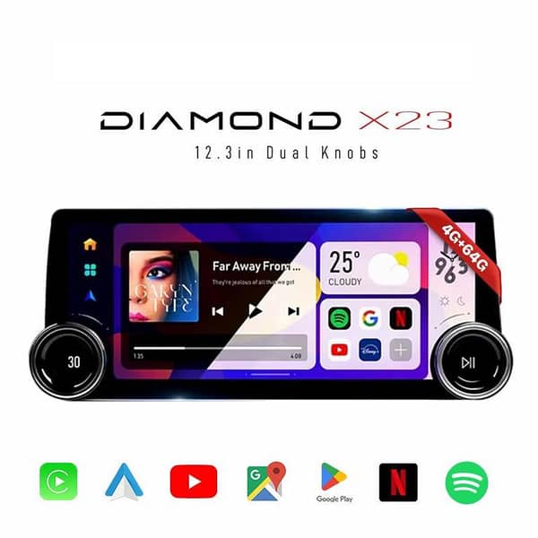Diamond X23 Android Car Stereo | 12.3-inch OLED Touchscreen Dual Knobs | 4GB+ 64GB | 360° Camera