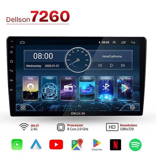 Dellson 7260 Android Car Stereo 360° camera | 2GB + 32GB | Apple CarPlay & Android Auto