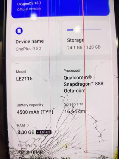 one plus 9 5G 8/128  front and back damage