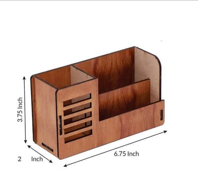 •  Stand with Visiting Card & Mobile Holder Wooden Desk Organizer