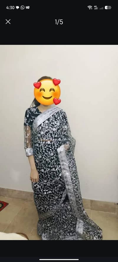 Black and silver net saree