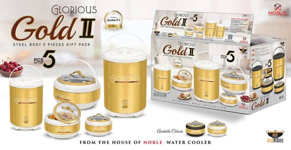 Glorious Gold 5 Pcs Gift Pack Double Cooler With 3 Pcs Hot Pot Set