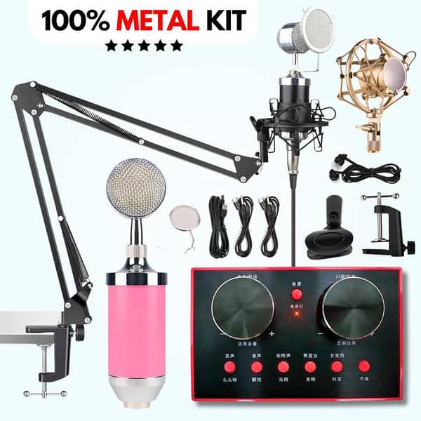 100% METAL Vintage BM800 High-Quality Studio Recording Microphone Bundle with Sound Card, Shock Mount, Pop Filter, XLR Cable, and Accessories for Podcasting, Gaming, Live Streaming by FunBug