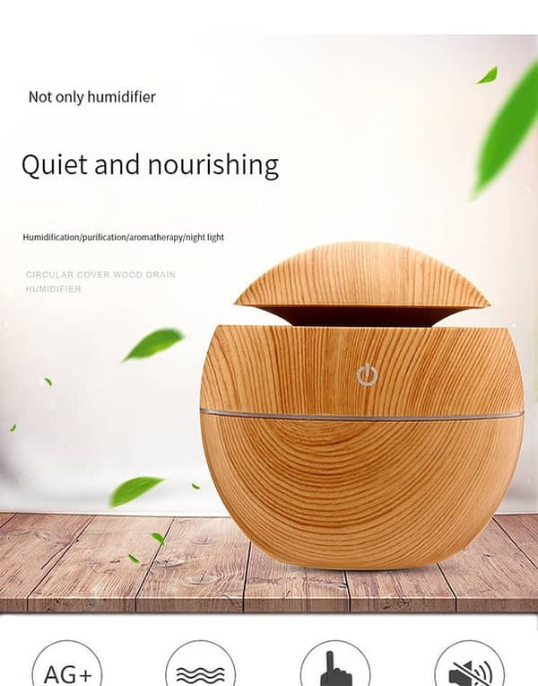 Charming Wood Grain Vase Air Cleaner with Small Mushroom Design, Ultrasonic Cool Mist Humidifier & Aroma Diffuser