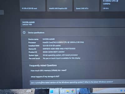 DELL LATITUDE 7400 SLIM 12GB RAM 256GB NVM