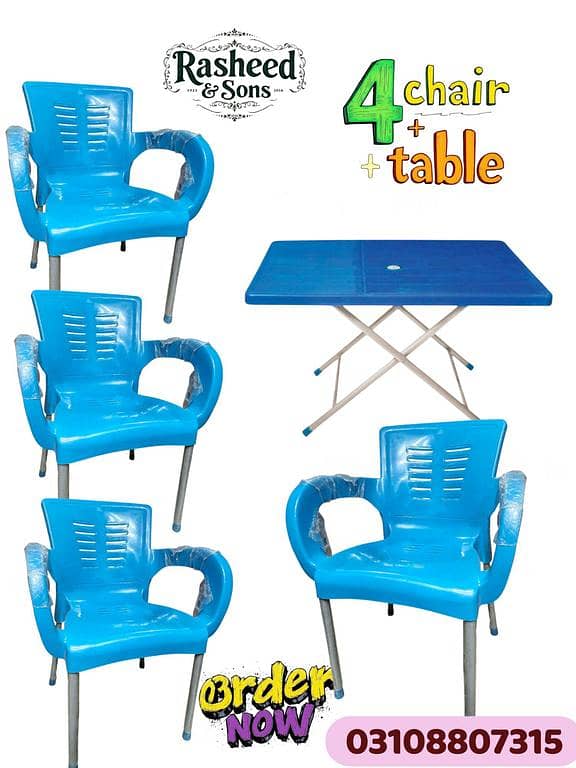 Plastic chair and table set — 4 chairs with a large 2x3 table
