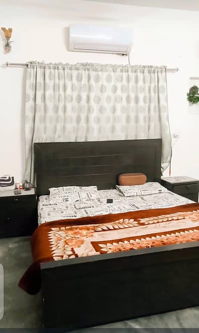 wooden bed set with mattress