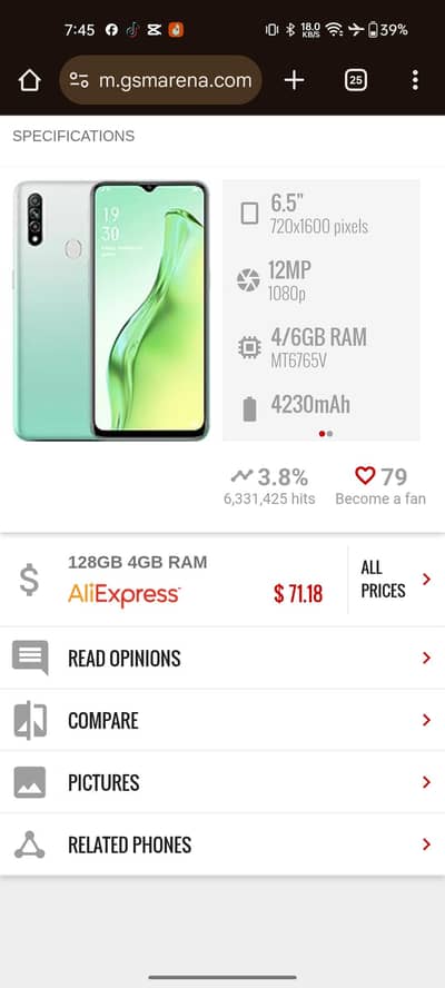 Oppo A31 Pta Approve 4GB/128GB