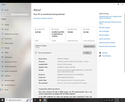 cpu 8gb ram 256 gb ssd with gaming mouse or keybord speakers headphone