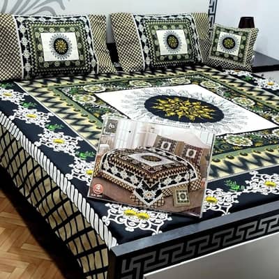 Stylish 4 Pcs Crystal Cotton Printed Double Bedsheet