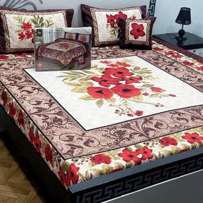 Stylish 4 Pcs Crystal Cotton Printed Double Bedsheet