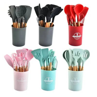 12 Pcs Silicone Cooking Utensils Set - Enhances Kitchen Organization