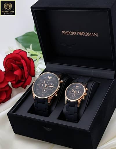 Emporio Armani Couple Watches Rose Gold Case Premium Quality With Box