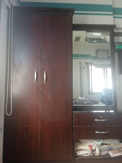 Single Bed with side table, dressing table and almari