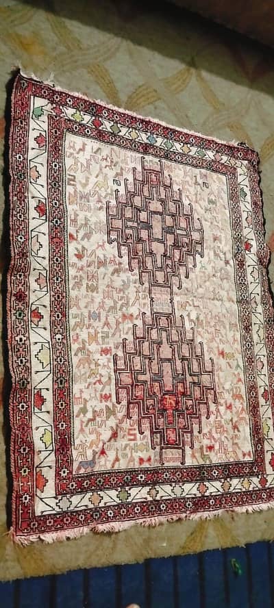 hand-woven, vintage Persian COTTON Soimak kilim Rug Geometric animal