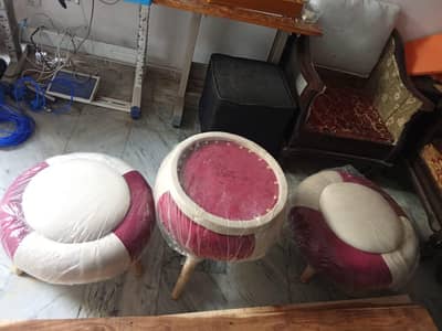 pair of ottoman with table