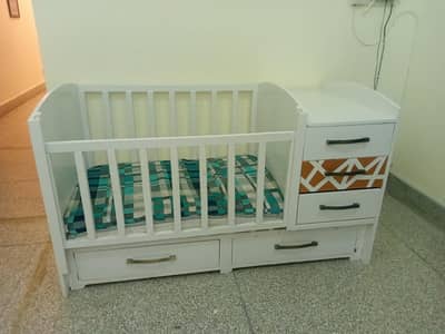 baby bed, cot, Cradle, bassinet wooden with changing desk and drawers