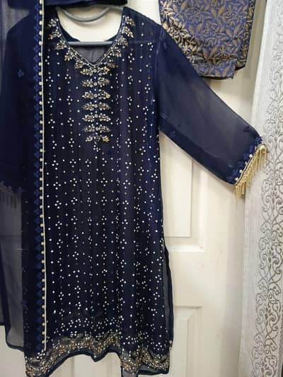 Khubsurat chiffon ka for piece dress party wear full embroidery