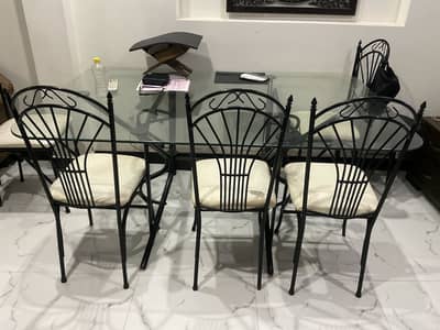 6 Seater Glass Dining Table Set – Used (Fair Condition