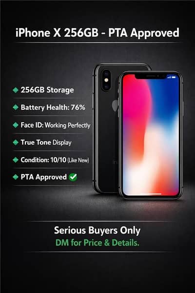 iPhone X – 256GB – PTA Approved – Excellent Condition