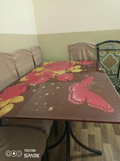 Dinning table Glass and iron chaires