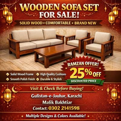 Brand New Wooden Sofa Set – 3+1+1 with Center Table