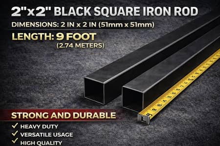 Premium 2″×2″ Black Square Iron Rod | 9ft Heavy-Duty Steel Strength