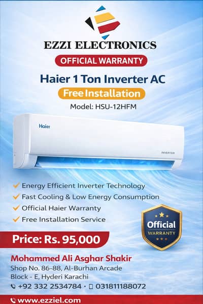 Haier 1 Ton Inverter AC | Free Installation | Official Warranty
