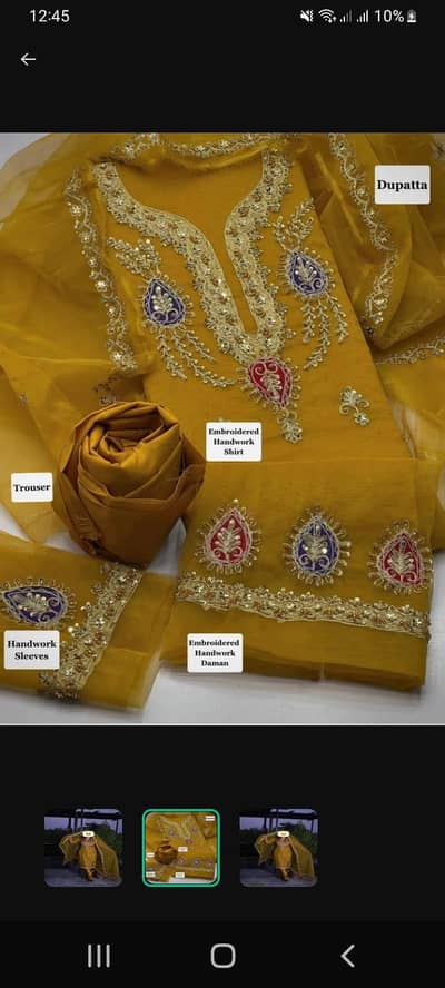 3pcs unstiched organza Embroidered suit cash on delivery