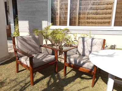 Stylish Outdoor/Indoor Wood Lounge Chairs with Premium Grey Padding