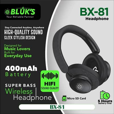 Bluk's BX-81 Wireless Headphones 40mm Driver Super Bass Gaming Mode