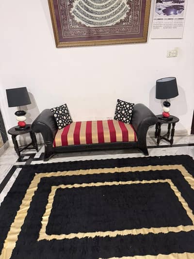 Dewan Sofa Set – 2 Seater Wooden Sofa with Cushions