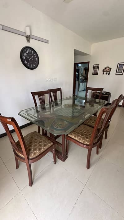 Wooden Dining Table with Glass top
